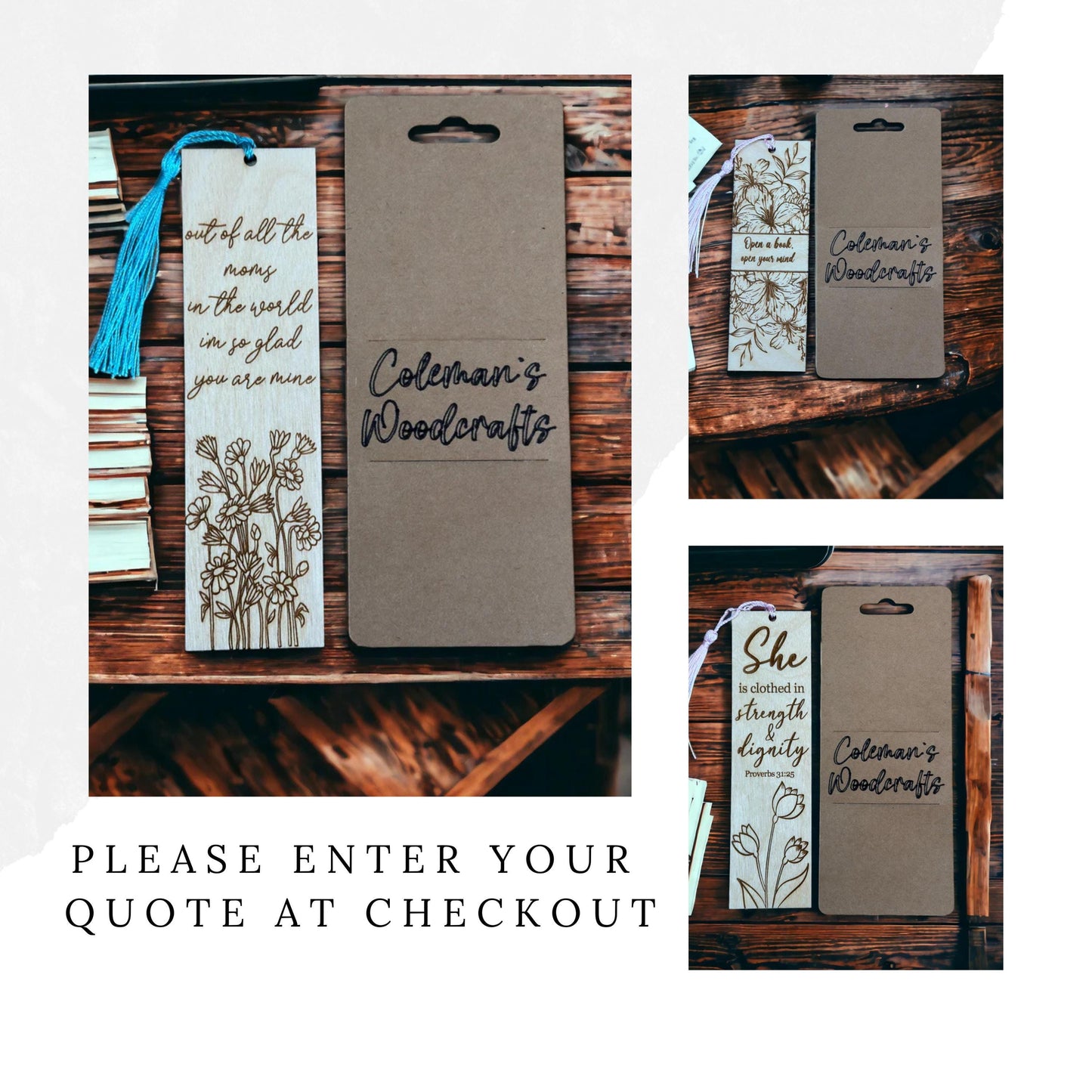 Wooden Bookmark with Inspirational Quote, Choose Your Motivational Saying, Book Lover Gift, Present for Teacher, Bible Bookmark with Tassel