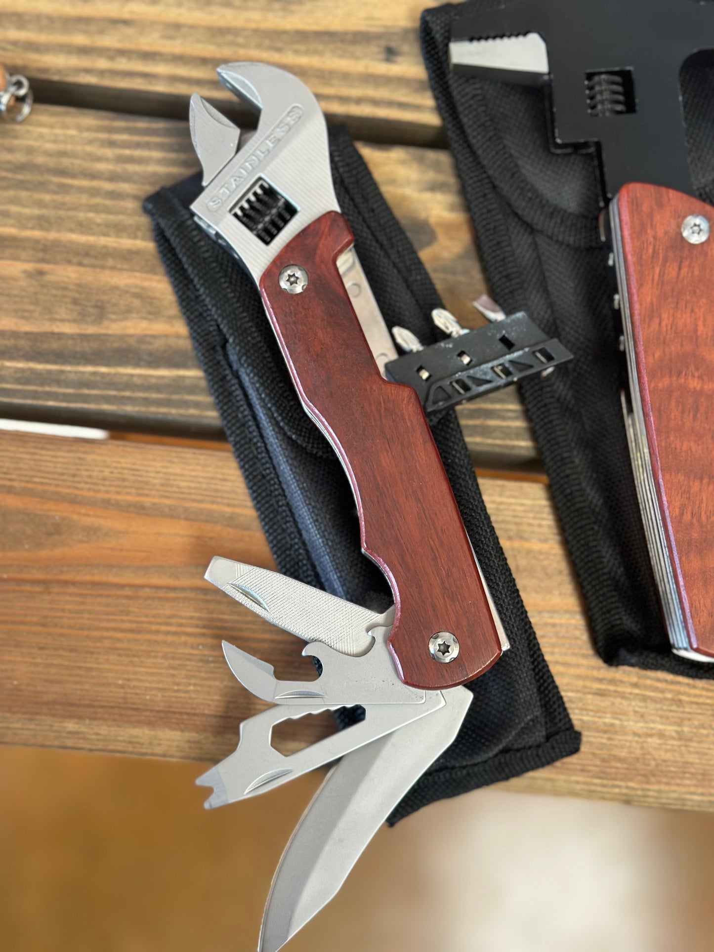 6 1/2 Inch Wooden Wrench Multi Tool w/ Bag