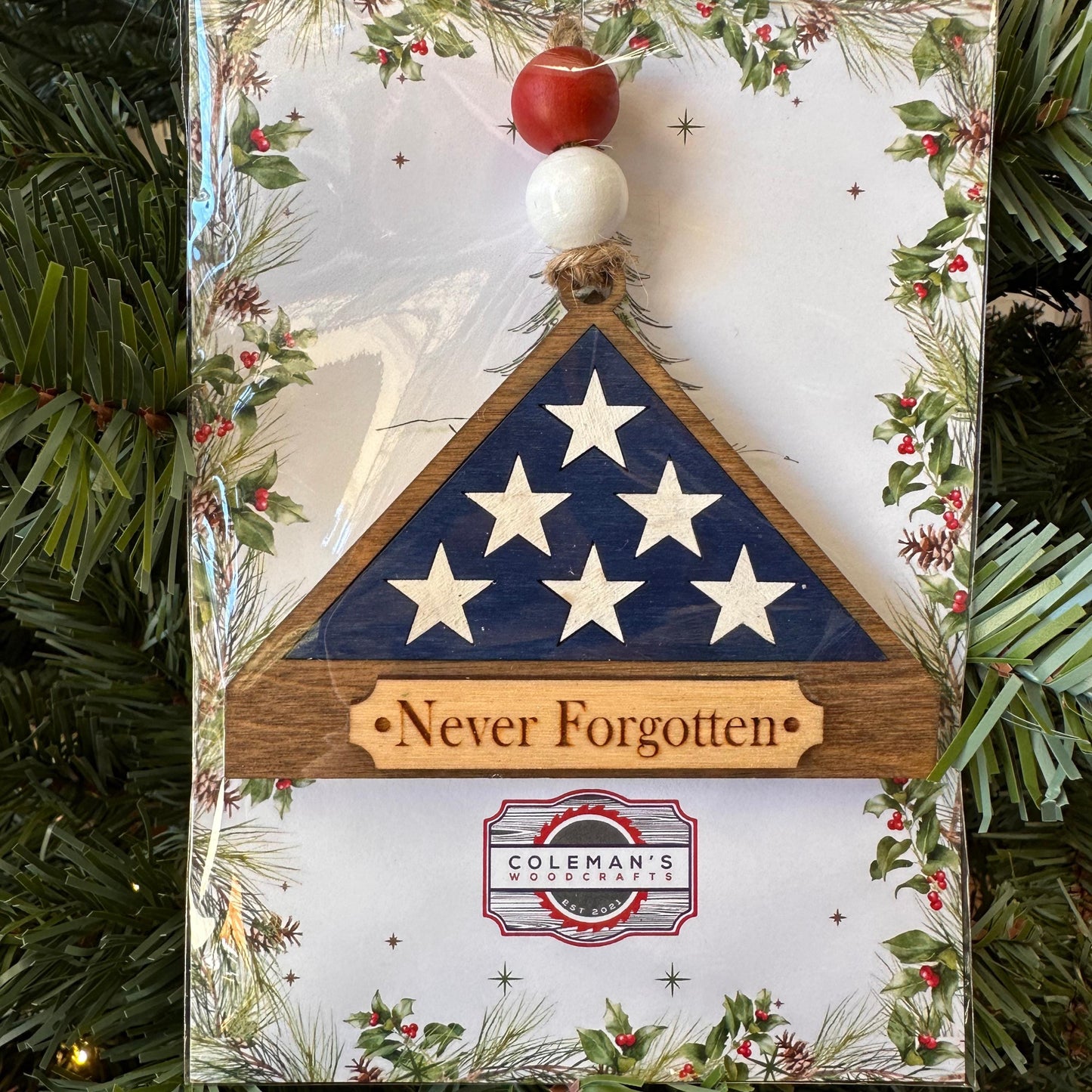 Always in Our Hearts Folded Flag Christmas Ornament, Memorial Tree Ornament, Veteran Tribute