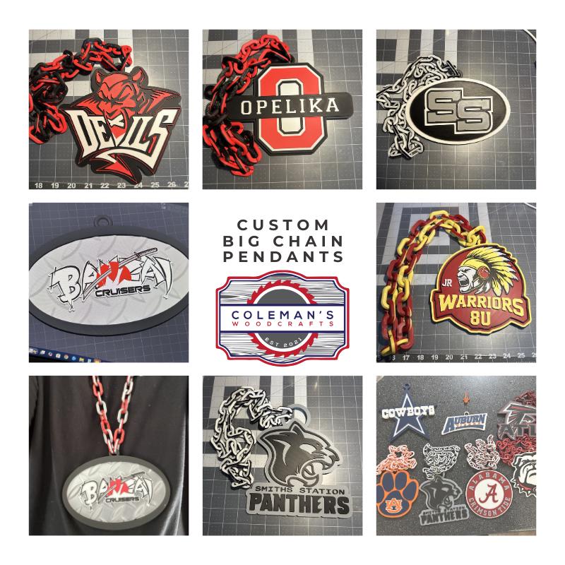 Custom Big Chain Pendant – Personalized 7.5” Wide Statement Necklace | Custom Logo Jewelry for Clubs, Teams, Parties & Events