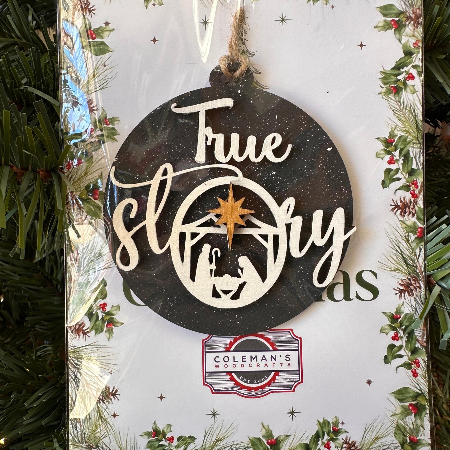 Custom Round Wood Engraved Christmas Ornament, Christian Quote Tree Ornaments, Wooden Holiday Tree Decorations