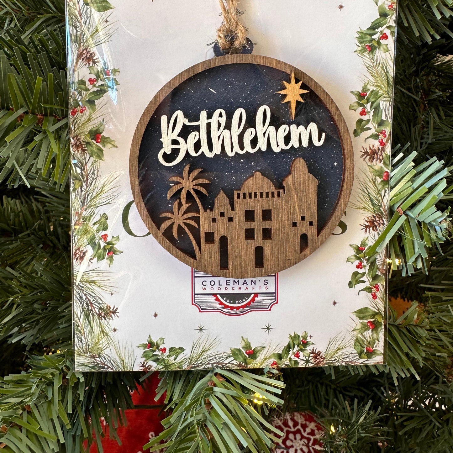 Custom Round Wood Engraved Christmas Ornament, Christian Quote Tree Ornaments, Wooden Holiday Tree Decorations