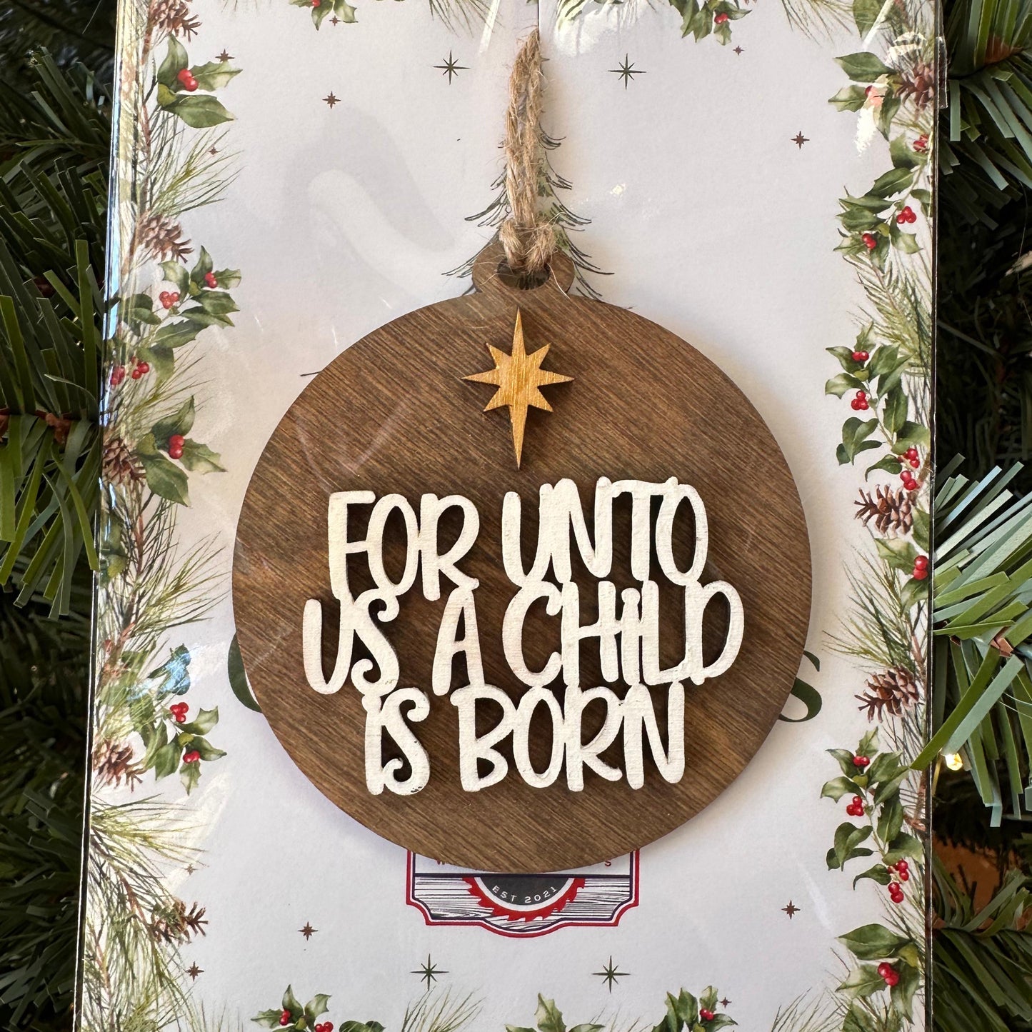 Custom Round Wood Engraved Christmas Ornament, Christian Quote Tree Ornaments, Wooden Holiday Tree Decorations