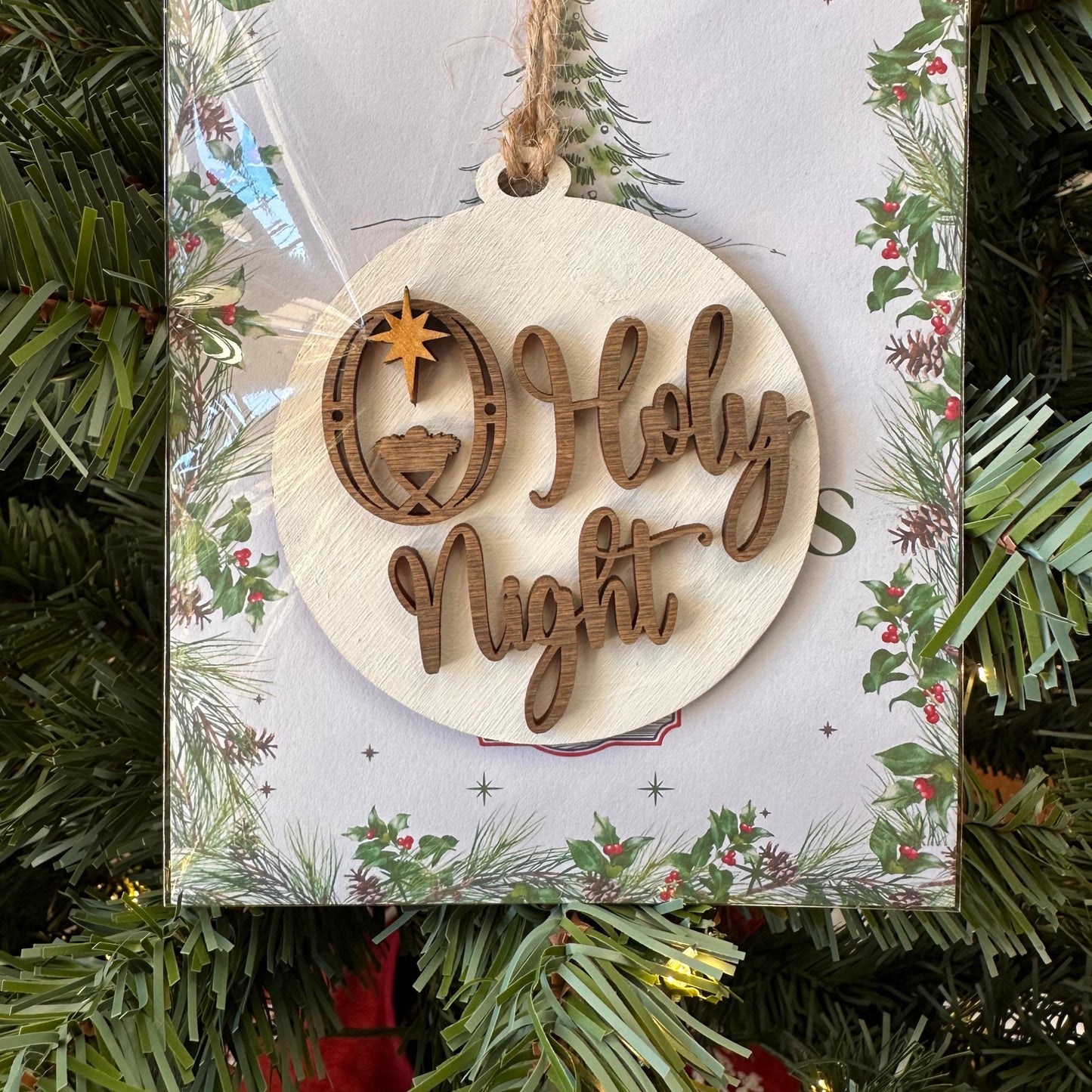 Custom Round Wood Engraved Christmas Ornament, Christian Quote Tree Ornaments, Wooden Holiday Tree Decorations