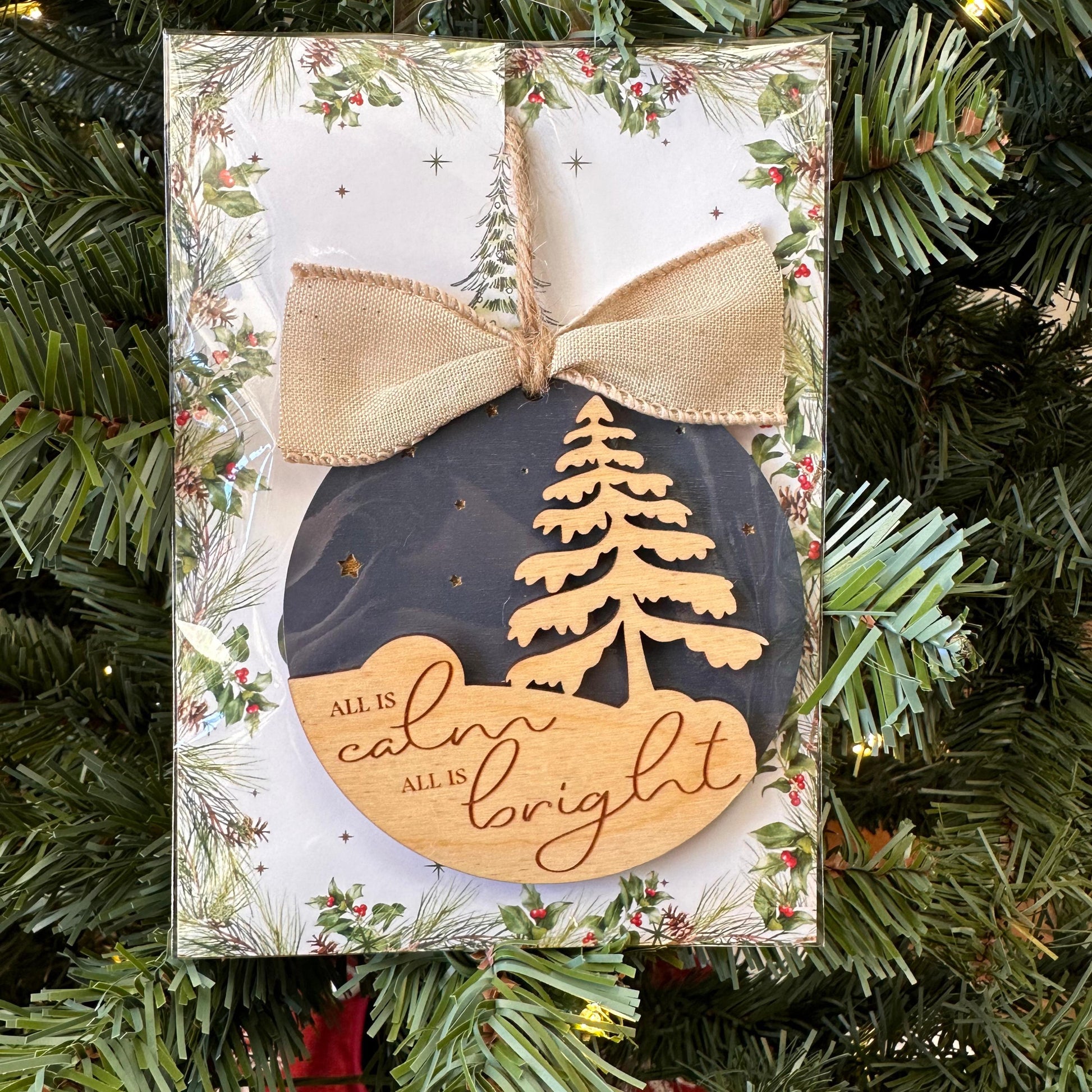 Custom Round Wood Engraved Christmas Ornament, Christian Quote Tree Ornaments, Wooden Holiday Tree Decorations