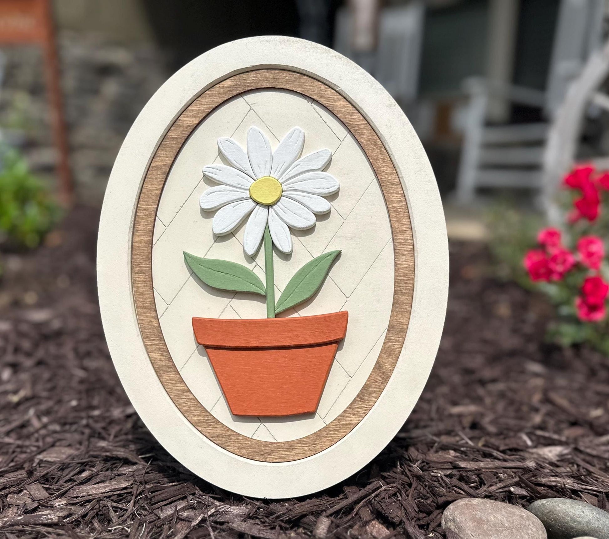Handmade Daisy Flower Pot Sign – Layered Wood Spring & Summer Wall Art | Farmhouse Floral Decor