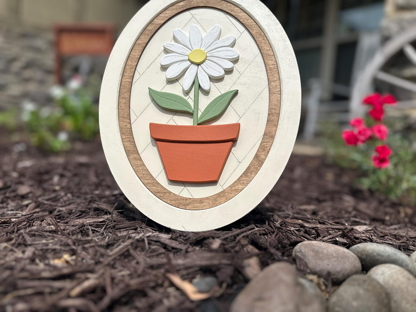 Handmade Daisy Flower Pot Sign – Layered Wood Spring & Summer Wall Art | Farmhouse Floral Decor