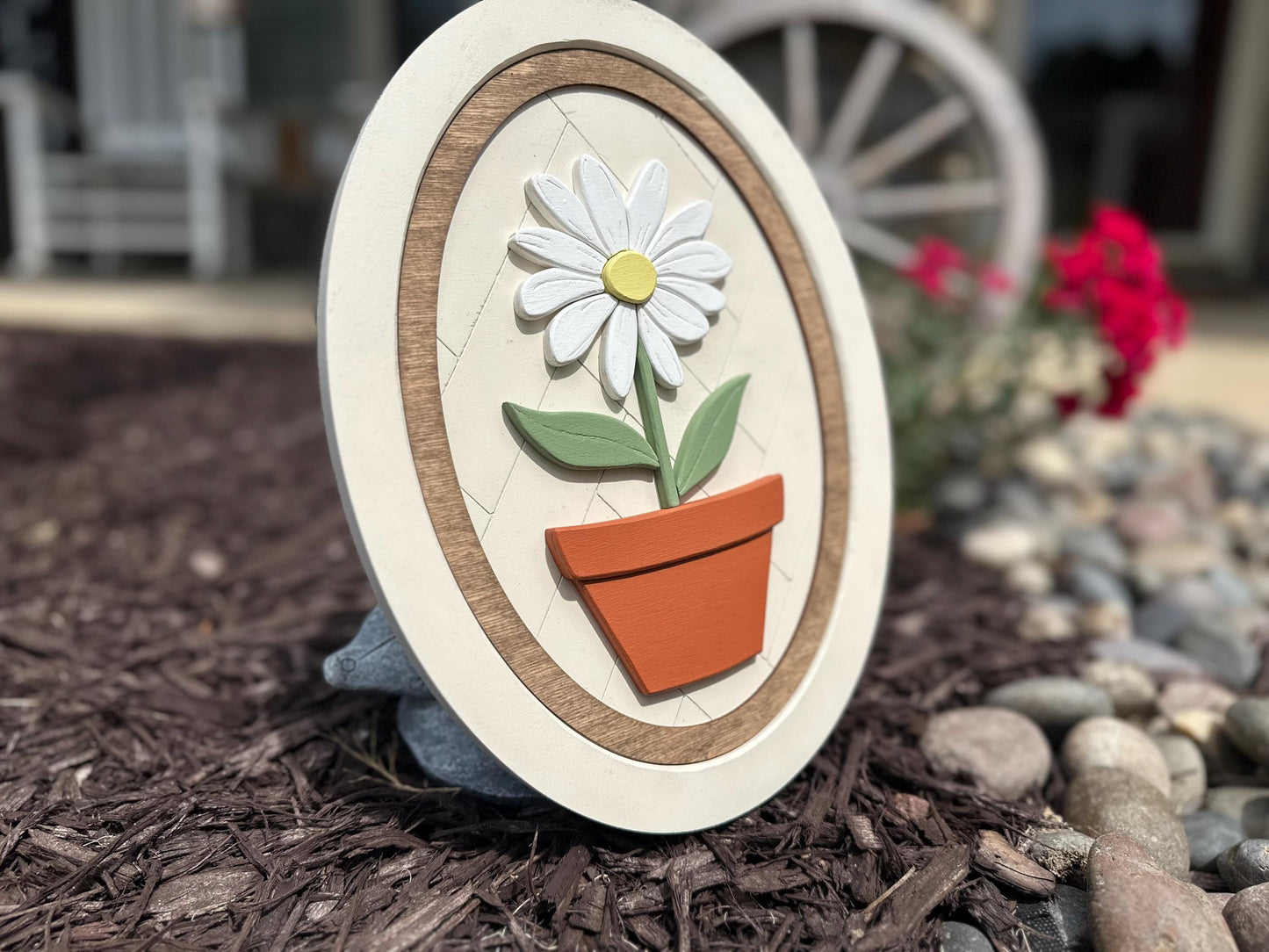 Handmade Daisy Flower Pot Sign – Layered Wood Spring & Summer Wall Art | Farmhouse Floral Decor