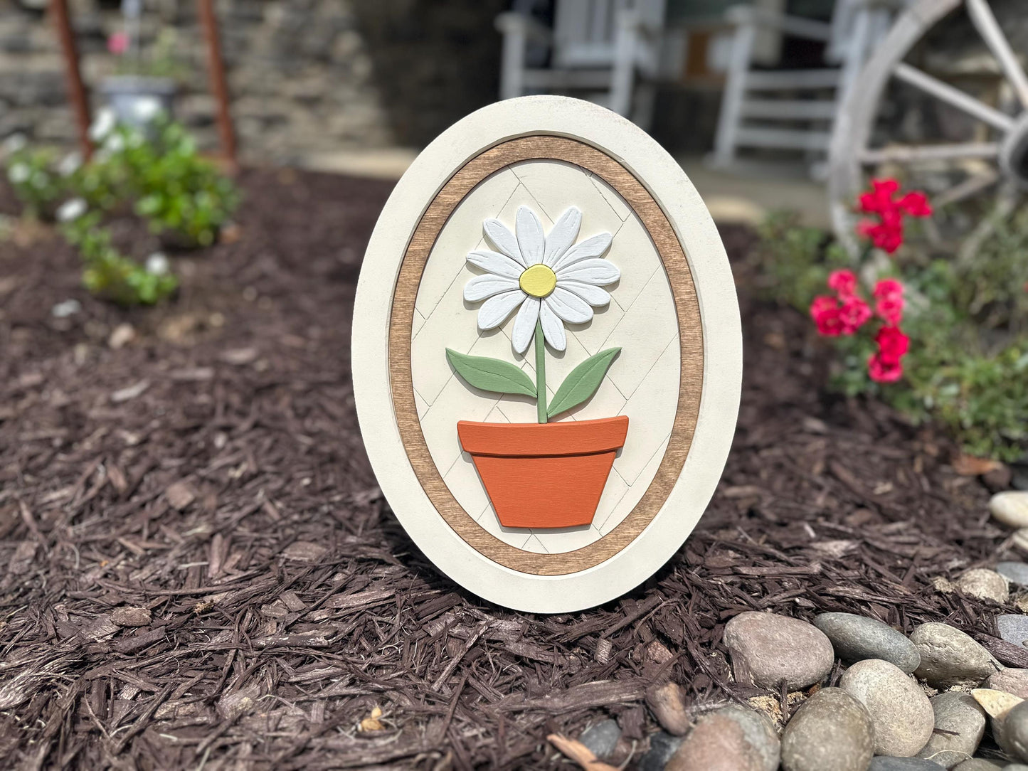Handmade Daisy Flower Pot Sign – Layered Wood Spring & Summer Wall Art | Farmhouse Floral Decor