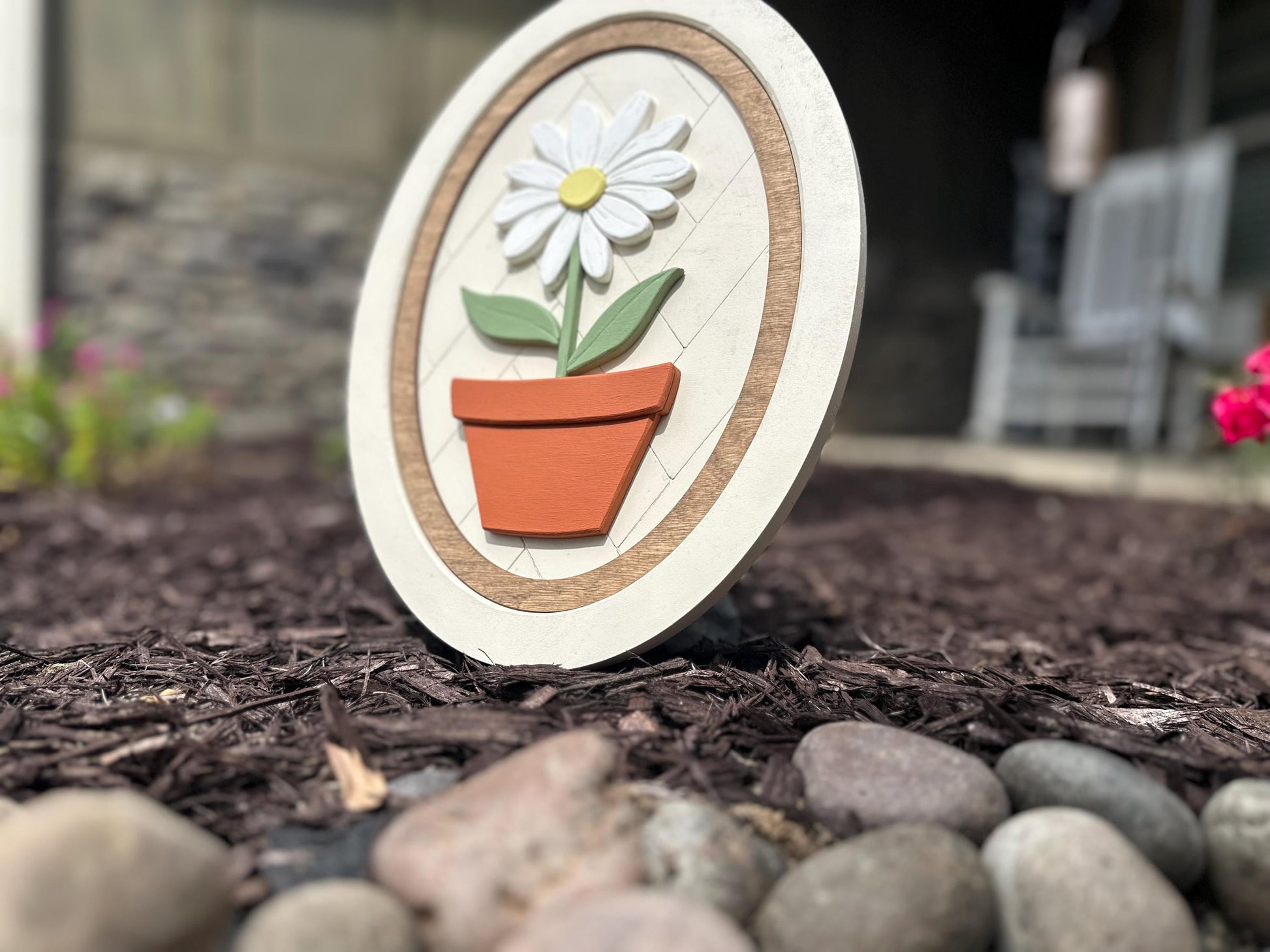 Handmade Daisy Flower Pot Sign – Layered Wood Spring & Summer Wall Art | Farmhouse Floral Decor