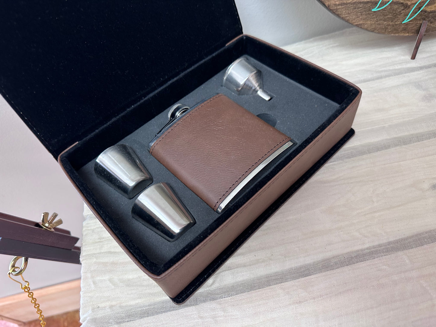 Engraved flask gift set