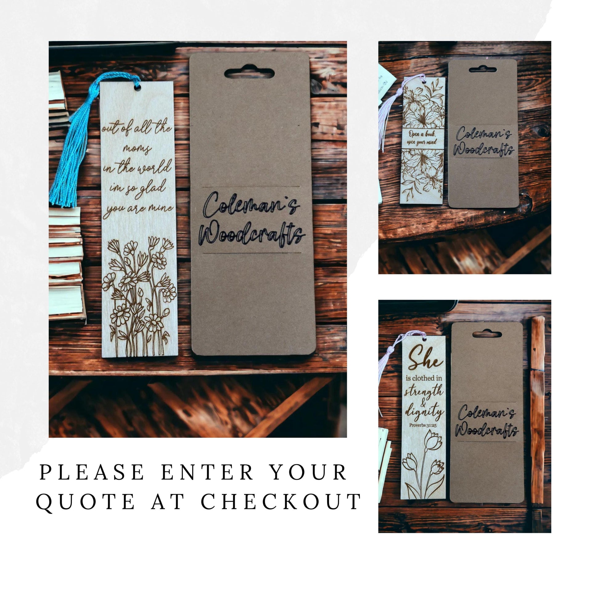 Wooden Bookmark with Inspirational Quote, Choose Your Motivational Saying, Book Lover Gift, Present for Teacher, Bible Bookmark with Tassel