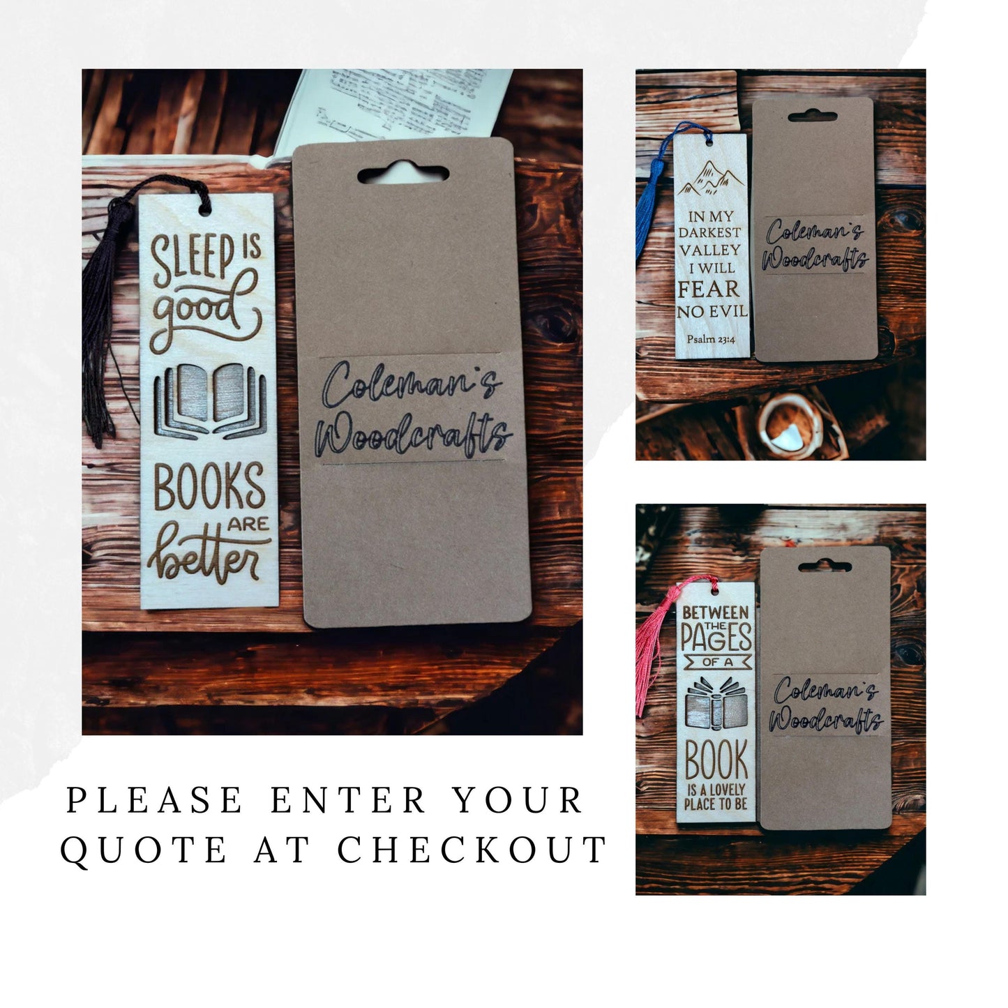 Wooden Bookmark with Inspirational Quote, Choose Your Motivational Saying, Book Lover Gift, Present for Teacher, Bible Bookmark with Tassel