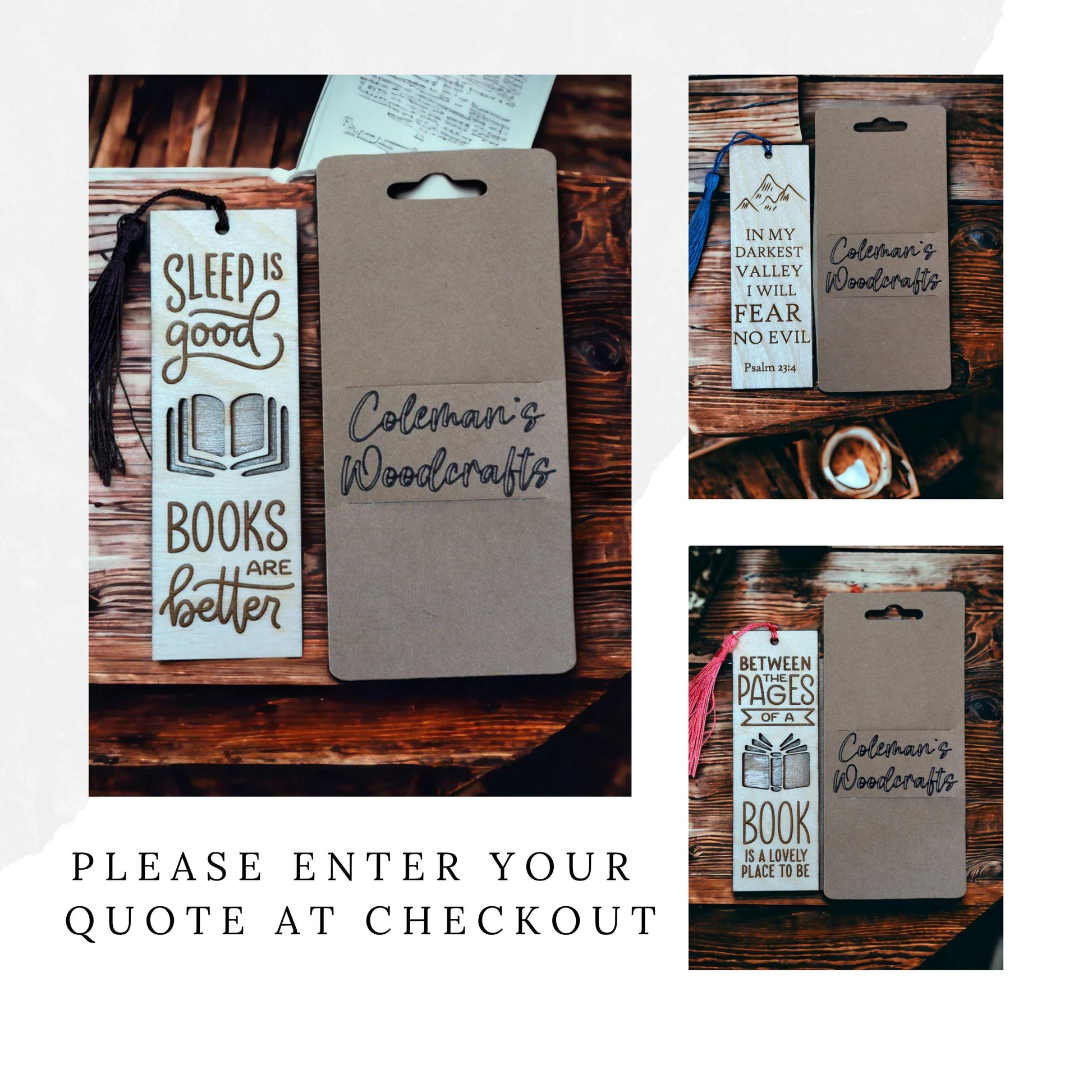 Wooden Bookmark with Inspirational Quote, Choose Your Motivational Saying, Book Lover Gift, Present for Teacher, Bible Bookmark with Tassel
