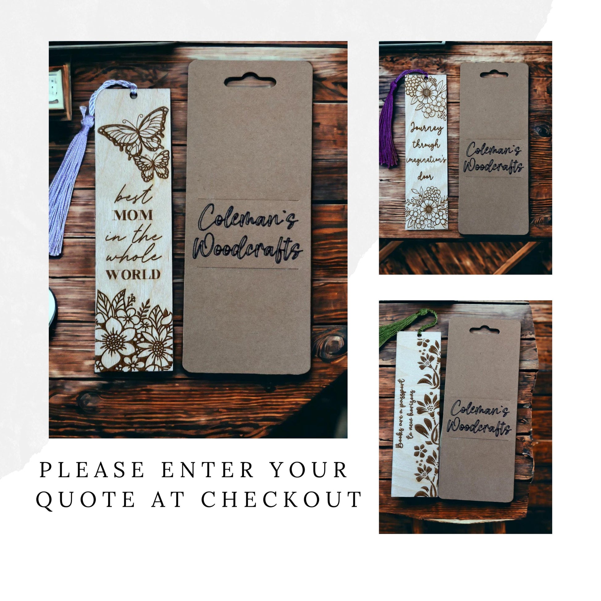 Wooden Bookmark with Inspirational Quote, Choose Your Motivational Saying, Book Lover Gift, Present for Teacher, Bible Bookmark with Tassel