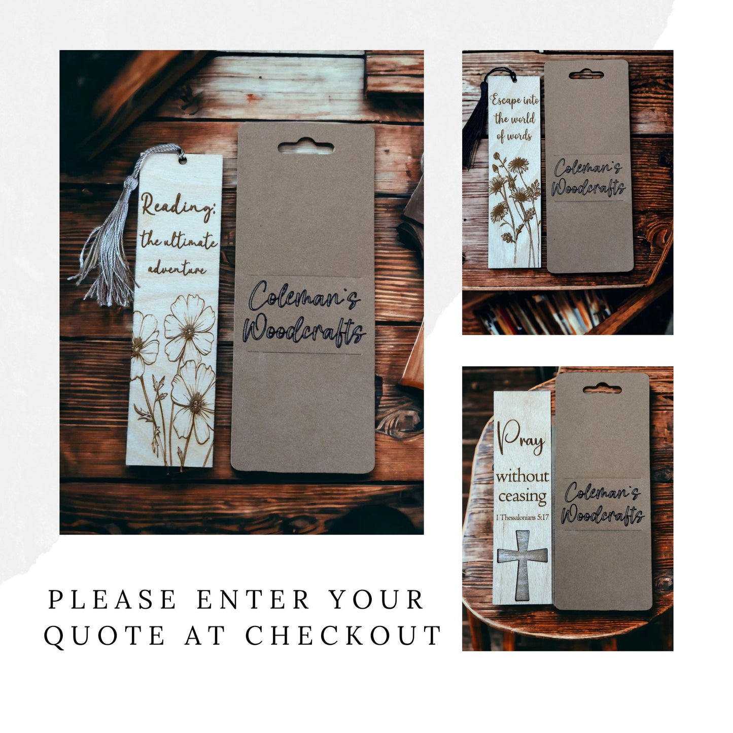 Wooden Bookmark with Inspirational Quote, Choose Your Motivational Saying, Book Lover Gift, Present for Teacher, Bible Bookmark with Tassel