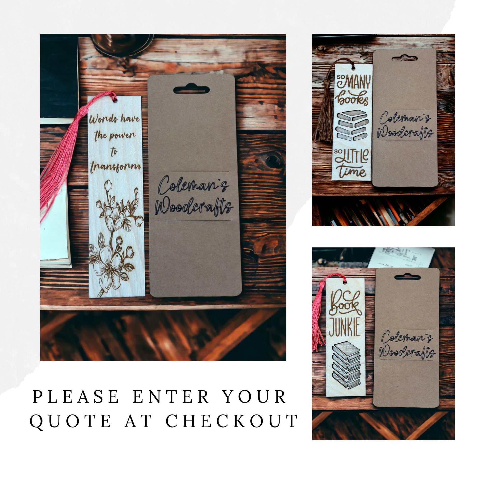 Wooden Bookmark with Inspirational Quote, Choose Your Motivational Saying, Book Lover Gift, Present for Teacher, Bible Bookmark with Tassel