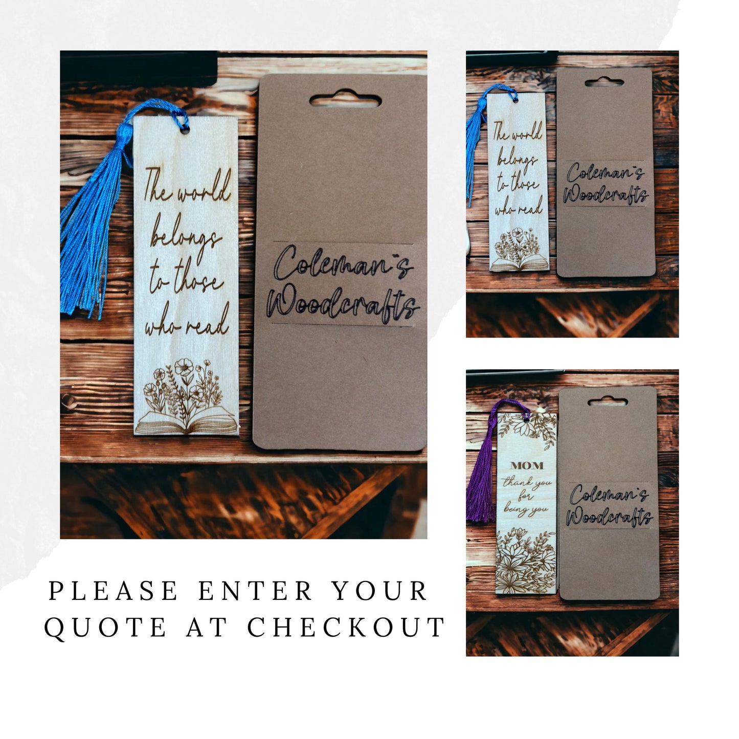 Wooden Bookmark with Inspirational Quote, Choose Your Motivational Saying, Book Lover Gift, Present for Teacher, Bible Bookmark with Tassel