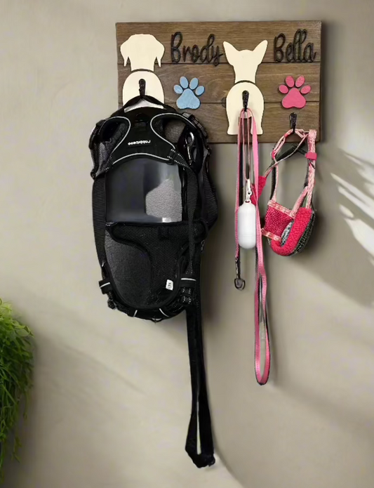 Personalized Dog Leash Holder with Hooks