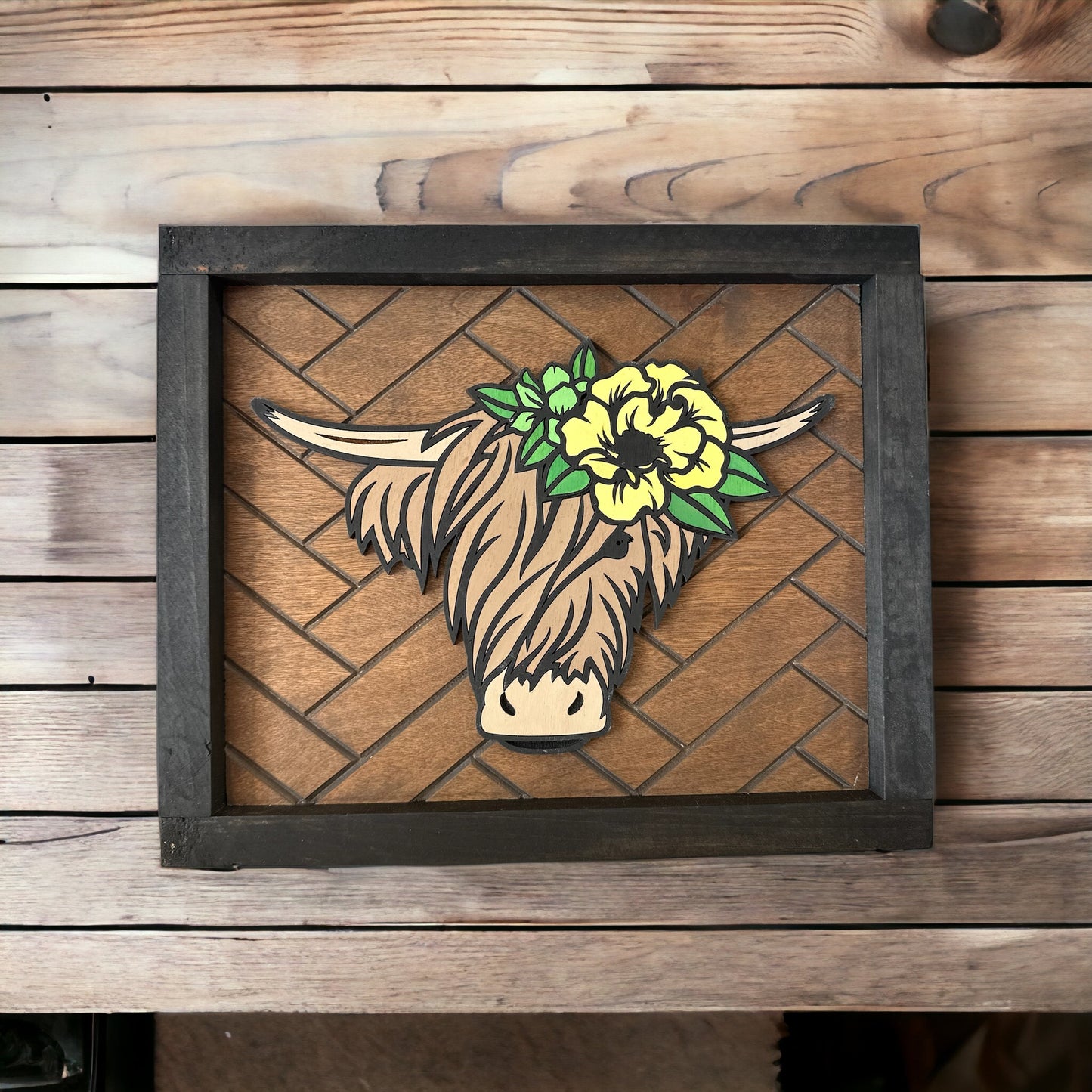 Highland Cow w/ Flower Sign