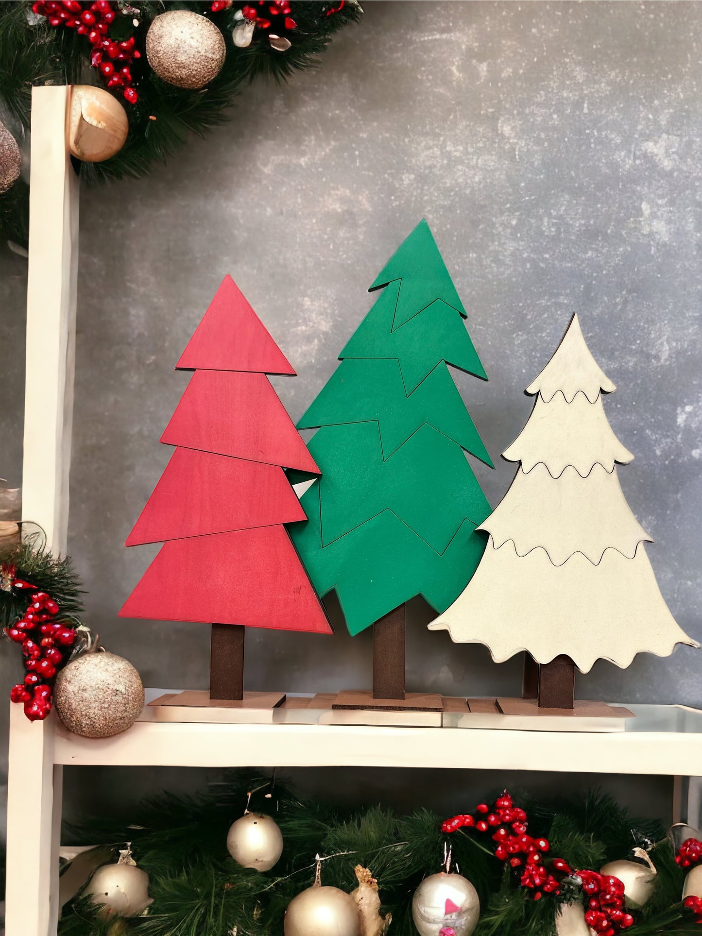 Set of 3 Decorative Wooden Christmas Trees